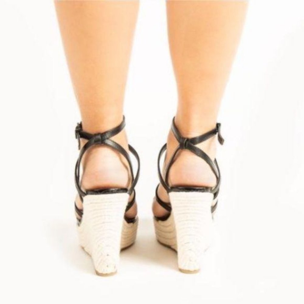 Strappy Espadrille Wedges in Black - Picture 5 of 6